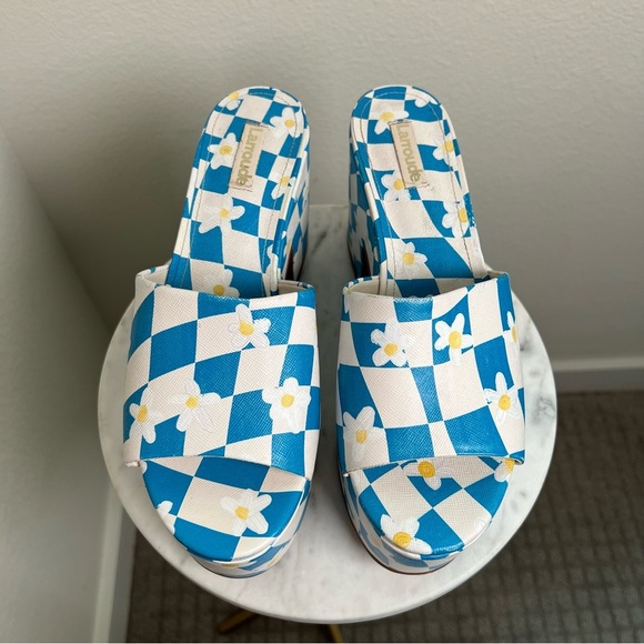 Larroudé Miso Platform Sandals Blue Daisy - Picture 5 of 7